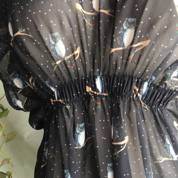 🦉 SHE SAID ✨🦉 Sheer Owl Print Long Blouse - Picture 5 of 7